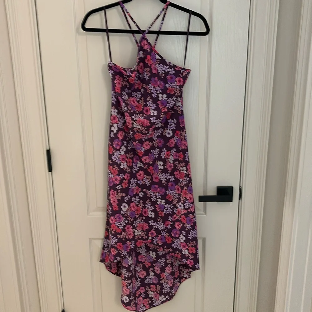 Vintage Express Purple/pink floral strappy sundress with high-low hem.  Sz 3/4 - Picture 2 of 7